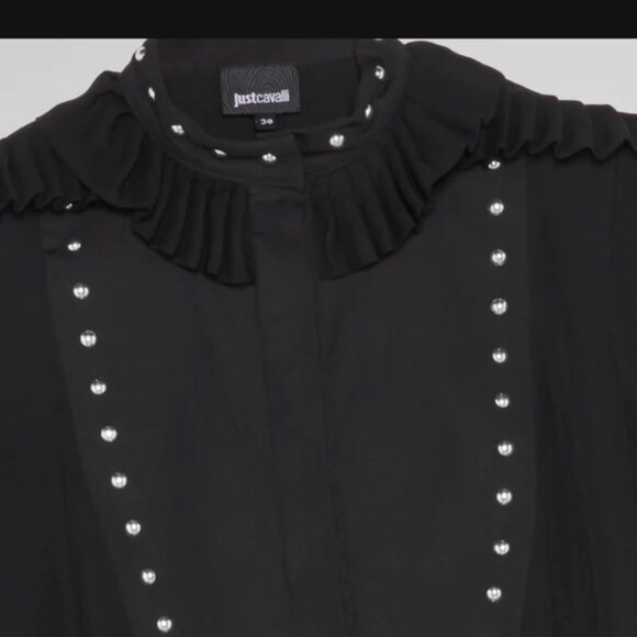 - Just Cavalli Ruffle frill silk black Blouse Size 40 - Picture 11 of 11
